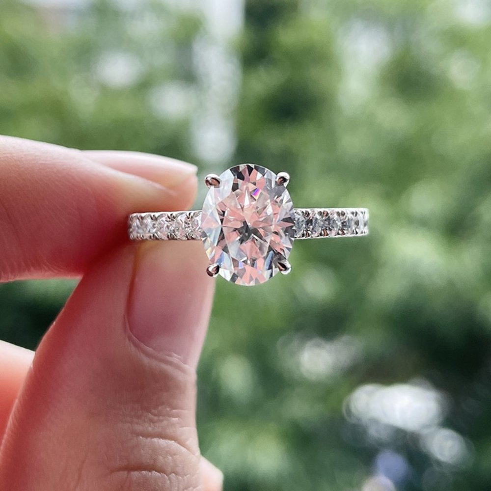 Certified 2.48ct. t.w. Moissanite Diamond Oval Engagement Ring NEW - Picture 7 of 14
